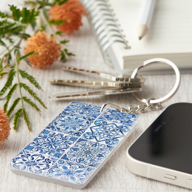 Mediterranean Tiles, Portugese, Azulejo, Majolica Keychain (Front Right)