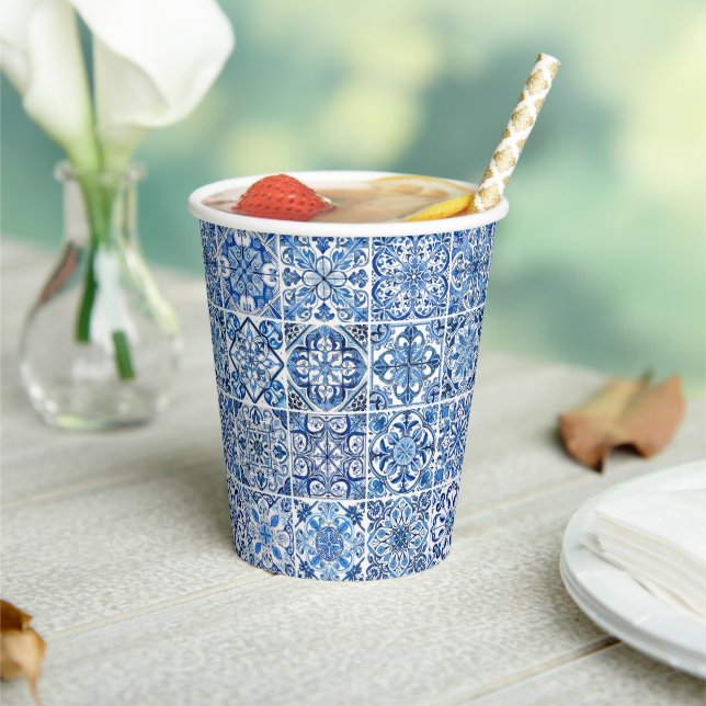 Mediterranean Tiles, Portugese, Azulejo, Majolica Paper Cups (Insitu)