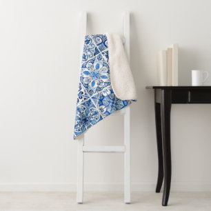 Mediterranean Tiles, Portugese, Azulejo, Majolica Sherpa Blanket
