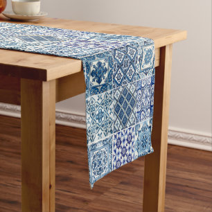 Mediterranean Tiles, Portugese, Azulejo, Majolica Short Table Runner
