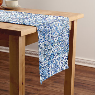 Mediterranean Tiles, Portugese, Azulejo, Majolica Short Table Runner