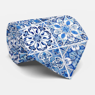 Mediterranean Tiles, Portugese, Azulejo, Majolica Tie