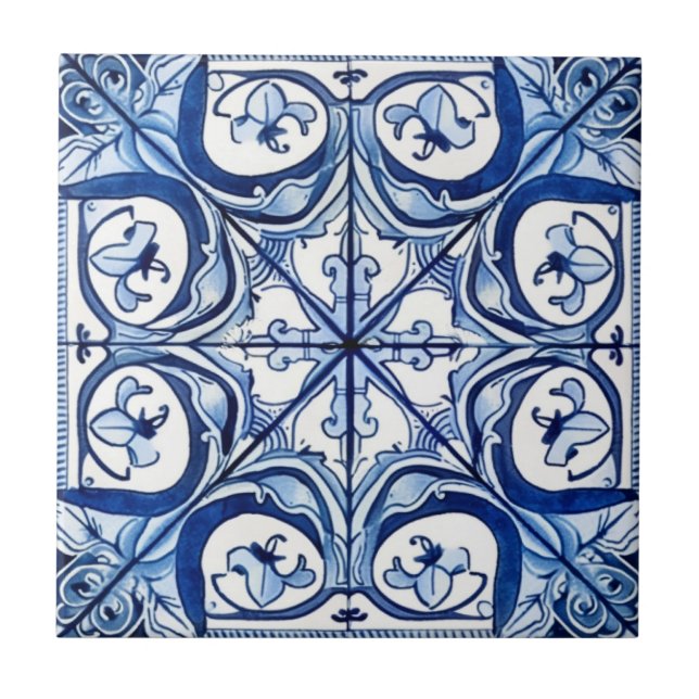 Mediterranean Tiles, Portugese, Azulejo, Majolica Tile (Front)