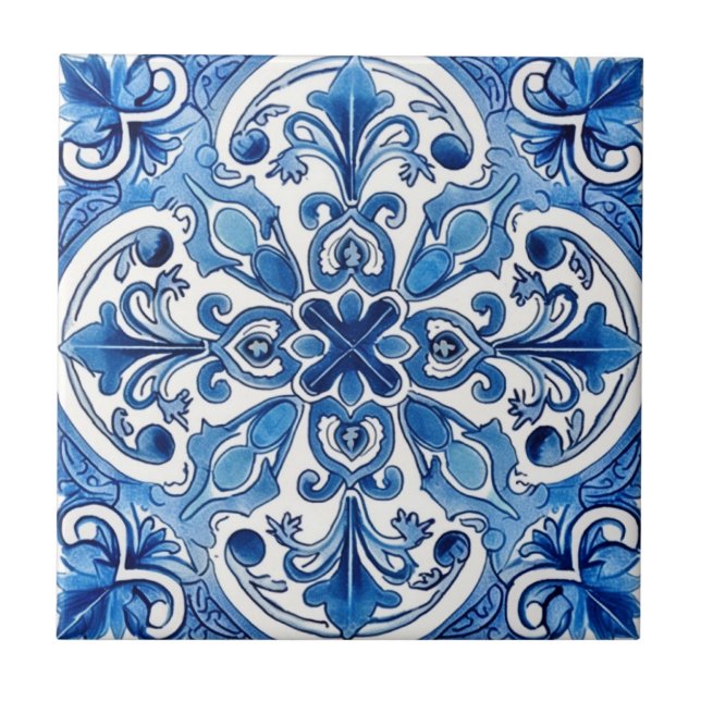 Mediterranean Tiles, Portugese, Azulejo, Majolica Tile (Front)