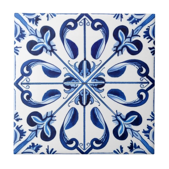 Mediterranean Tiles, Portugese, Azulejo, Majolica Tile (Front)