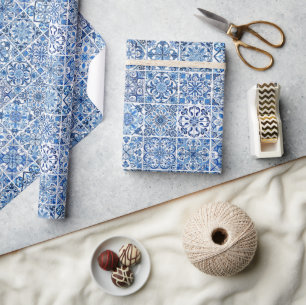Mediterranean Tiles, Portugese, Azulejo, Majolica Wrapping Paper