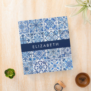Mediterranean Tiles, Portugese, Azulejo, Your Name Binder