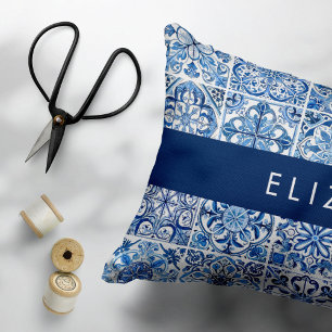 Mediterranean Tiles, Portugese, Azulejo, Your Name Pillowcase