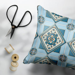 Mediterranean Tiles, Portuguese, Azulejo, Majolica Accent Pillow