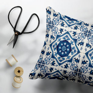 Mediterranean Tiles, Portuguese, Azulejo, Majolica Accent Pillow