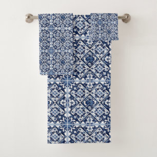 Mediterranean Tiles, Portuguese, Azulejo, Majolica Bath Towel Set