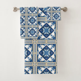 Mediterranean Tiles, Portuguese, Azulejo, Majolica Bath Towel Set