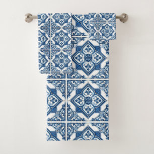 Mediterranean Tiles, Portuguese, Azulejo, Majolica Bath Towel Set