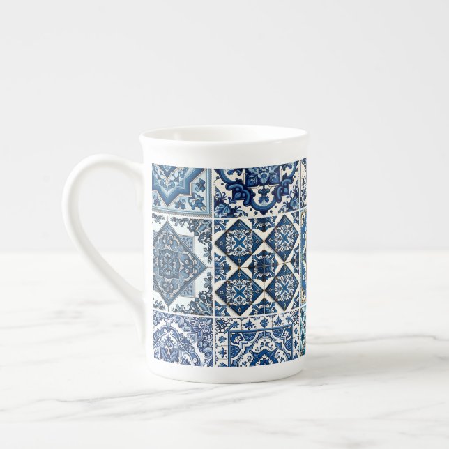 Mediterranean Tiles, Portuguese, Azulejo, Majolica Bone China Mug (Left)