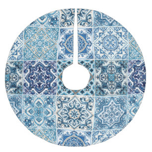 Mediterranean Tiles, Portuguese, Azulejo, Majolica Brushed Polyester Tree Skirt