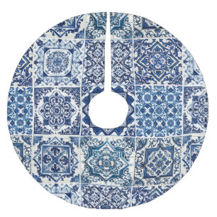 Mediterranean Tiles, Portuguese, Azulejo, Majolica Brushed Polyester Tree Skirt
