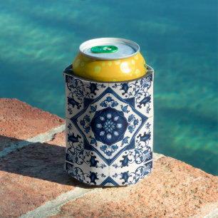 Mediterranean Tiles, Portuguese, Azulejo, Majolica Can Cooler