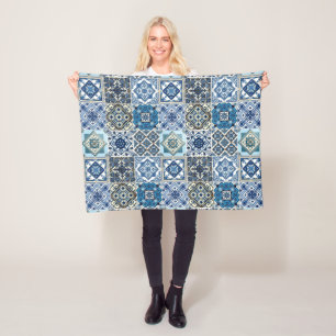 Mediterranean Tiles, Portuguese, Azulejo, Majolica Fleece Blanket