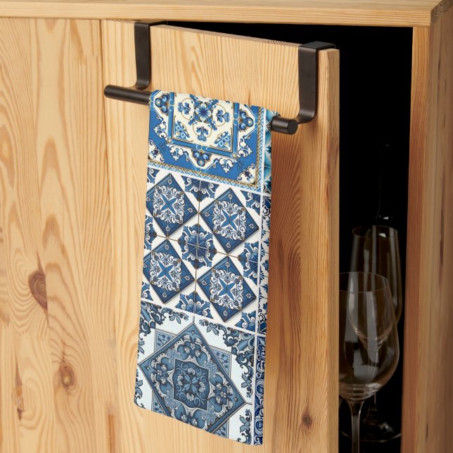 Mediterranean Tiles, Portuguese, Azulejo, Majolica Kitchen Towel (Thirds Fold)