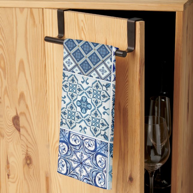 Mediterranean Tiles, Portuguese, Azulejo, Majolica Kitchen Towel (Thirds Fold)