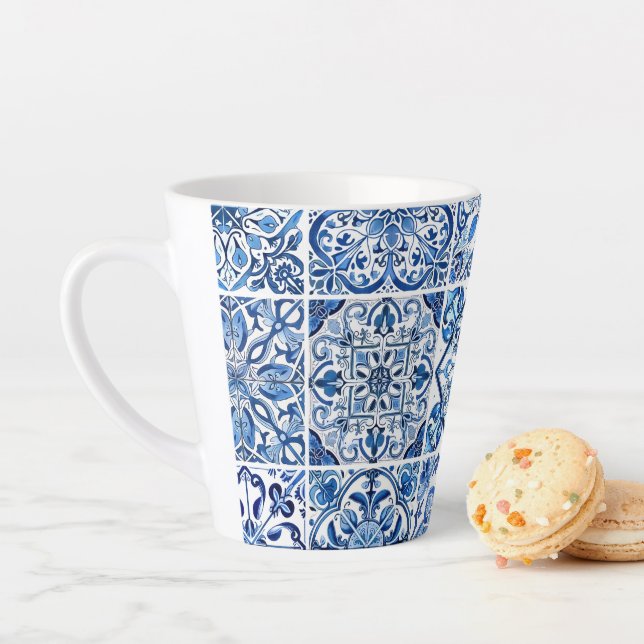 Mediterranean Tiles, Portuguese, Azulejo, Majolica Latte Mug (In Situ)