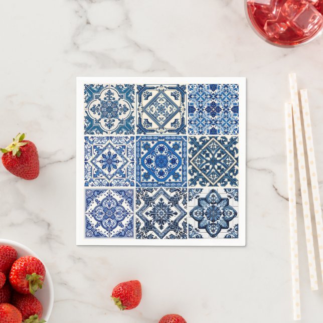 Mediterranean Tiles, Portuguese, Azulejo, Majolica Napkin (Insitu)
