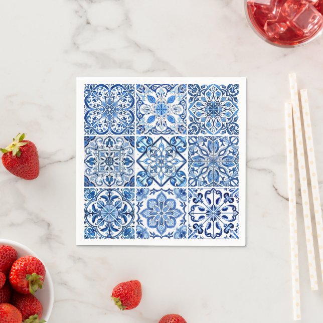 Mediterranean Tiles, Portuguese, Azulejo, Majolica Napkin (Insitu)