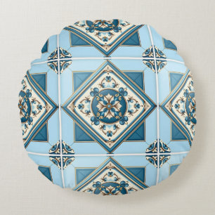 Mediterranean Tiles, Portuguese, Azulejo, Majolica Round Pillow
