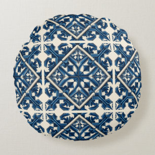 Mediterranean Tiles, Portuguese, Azulejo, Majolica Round Pillow