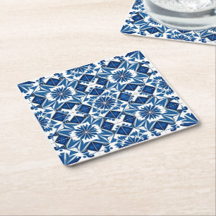Mediterranean Tiles, Portuguese, Azulejo, Majolica Square Paper Coaster