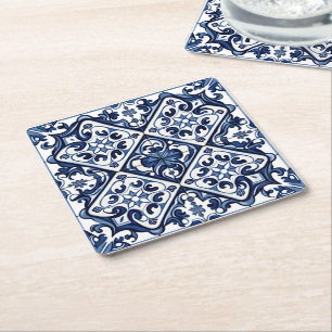 Mediterranean Tiles, Portuguese, Azulejo, Majolica Square Paper Coaster