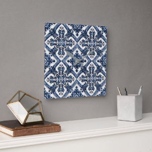 Mediterranean Tiles, Portuguese, Azulejo, Majolica Square Wall Clock