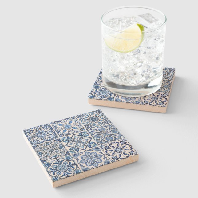 Mediterranean Tiles, Portuguese, Azulejo, Majolica Stone Coaster (Side)