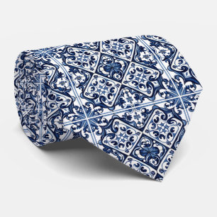 Mediterranean Tiles, Portuguese, Azulejo, Majolica Tie