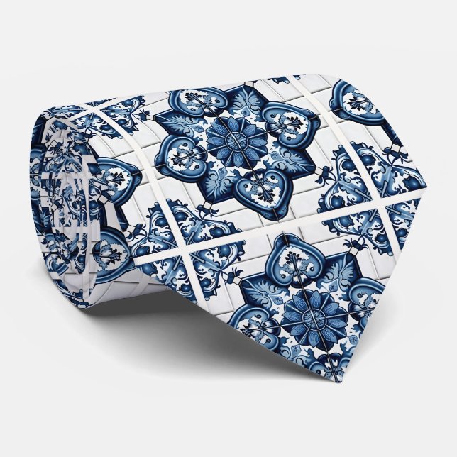 Mediterranean Tiles, Portuguese, Azulejo, Majolica Tie (Rolled)