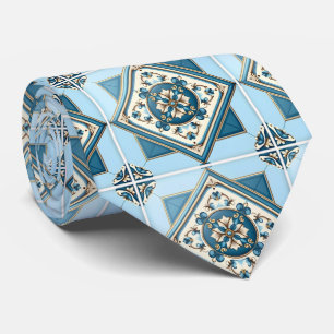 Mediterranean Tiles, Portuguese, Azulejo, Majolica Tie