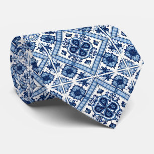 Mediterranean Tiles, Portuguese, Azulejo, Majolica Tie