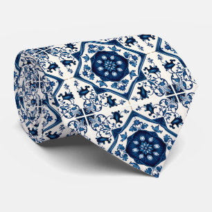 Mediterranean Tiles, Portuguese, Azulejo, Majolica Tie