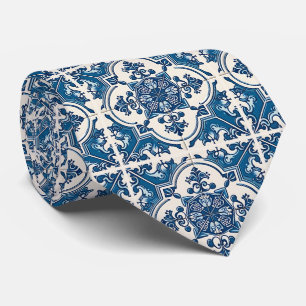 Mediterranean Tiles, Portuguese, Azulejo, Majolica Tie