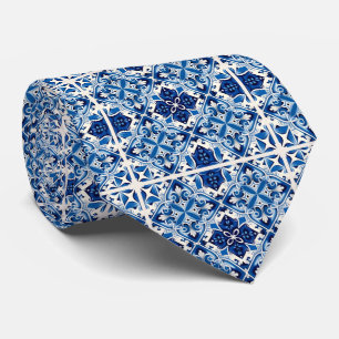 Mediterranean Tiles, Portuguese, Azulejo, Majolica Tie