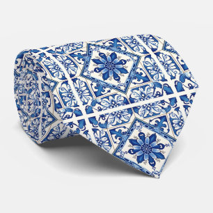 Mediterranean Tiles, Portuguese, Azulejo, Majolica Tie