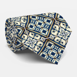Mediterranean Tiles, Portuguese, Azulejo, Majolica Tie