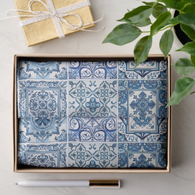 Mediterranean Tiles, Portuguese, Azulejo, Majolica Tissue Paper (Gift)