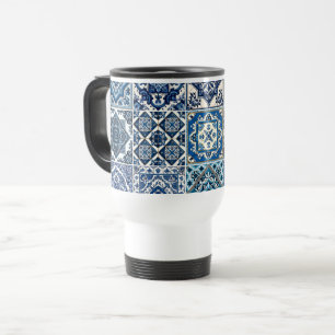 Mediterranean Tiles, Portuguese, Azulejo, Majolica Travel Mug