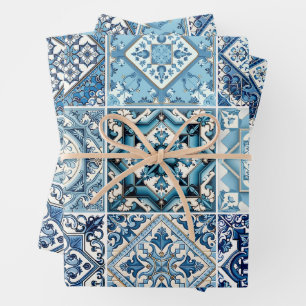 Mediterranean Tiles, Portuguese, Azulejo, Majolica Wrapping Paper Sheet
