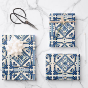Mediterranean Tiles, Portuguese, Azulejo, Majolica Wrapping Paper Sheet
