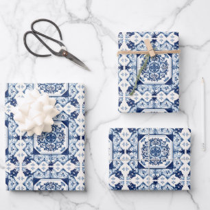Mediterranean Tiles, Portuguese, Azulejo, Majolica Wrapping Paper Sheet