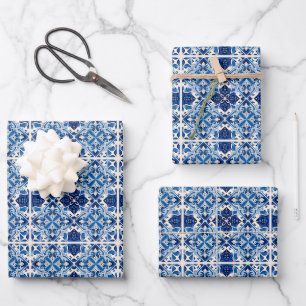 Mediterranean Tiles, Portuguese, Azulejo, Majolica Wrapping Paper Sheet
