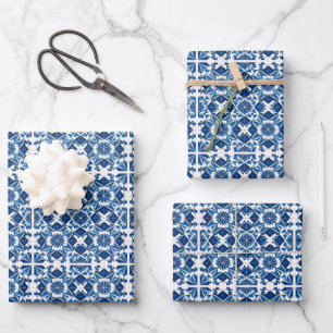 Mediterranean Tiles, Portuguese, Azulejo, Majolica Wrapping Paper Sheet