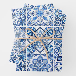 Mediterranean Tiles, Portuguese, Azulejo, Majolica Wrapping Paper Sheet